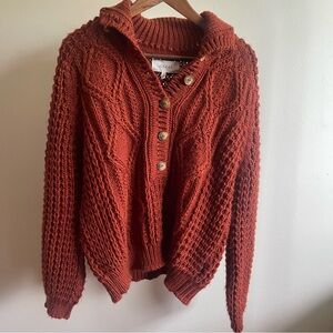THE GREAT. Cable Knit Pullover Sweater in Rust